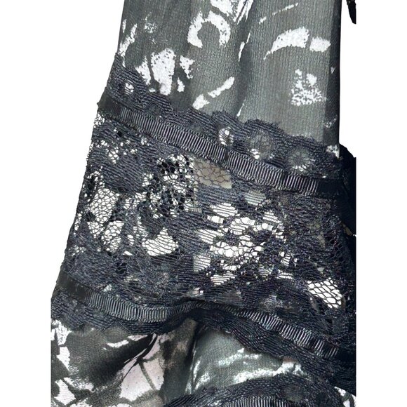 DKNY Blouse M Black White Speckled Lace Trim Long Sleeves Ruffle Neck Ties Sheer - Picture 9 of 16